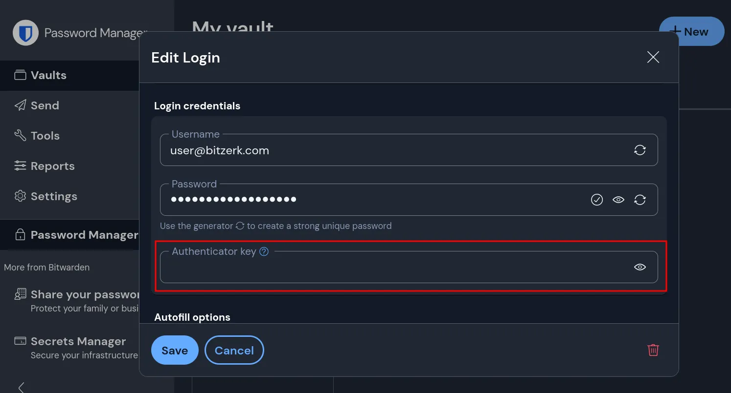 bitwarden authenticator key location
