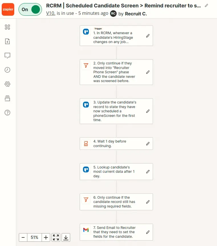 zapier workflow candidate screen reminders