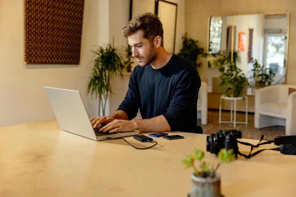 business leader in office doing research