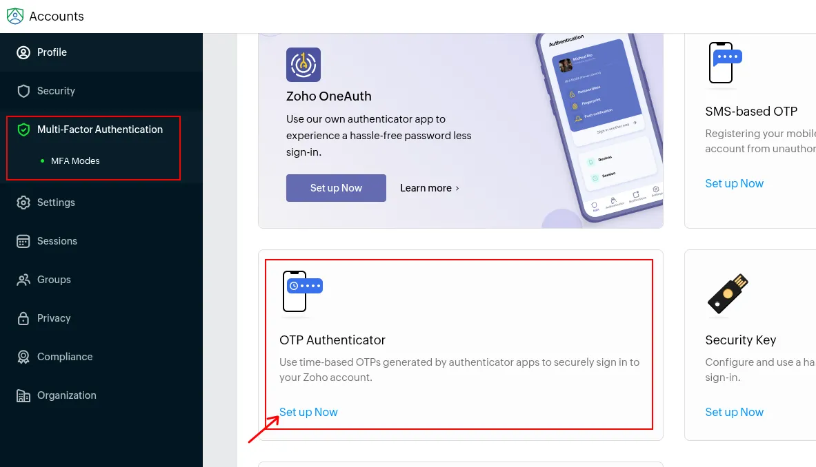 zoho account 2fa screen