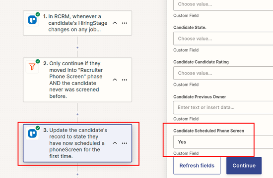 New Zap Updating Screened Custom Field